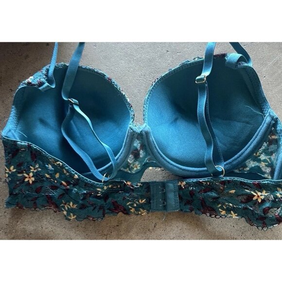 daisy fuentes Date Push-Up Padded Front Close Bra Teal Floral Women’s Sz 34B - Picture 7 of 10